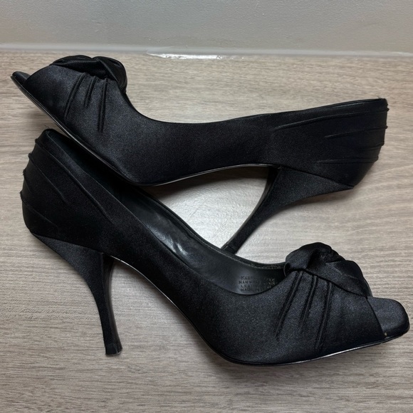 BCBGirls Black Satin Peep Toe Heels | Size 9W - Picture 4 of 10